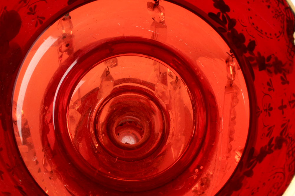 Antique Hand-Painted Bohemian Ruby Glass Mantel Lustres