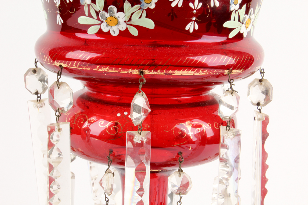 Antique Hand-Painted Bohemian Ruby Glass Mantel Lustres