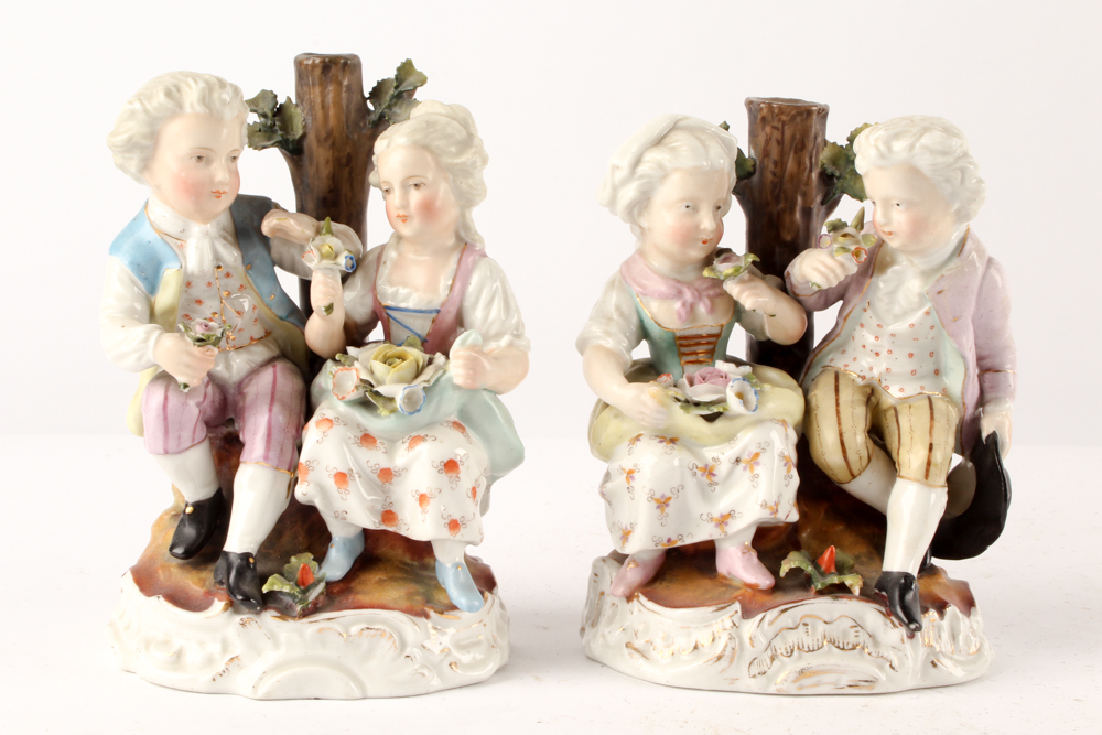 Porcelain Figurines Featuring Antique Sitzendorf and Old Paris Style Vase