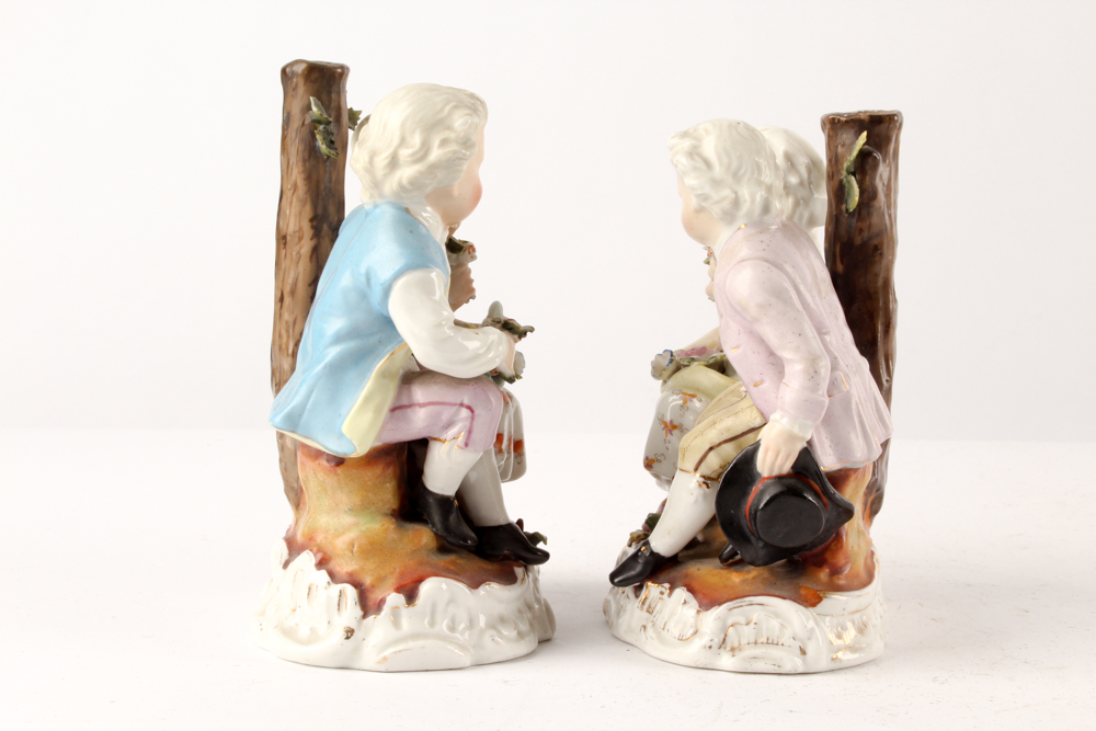 Porcelain Figurines Featuring Antique Sitzendorf and Old Paris Style Vase
