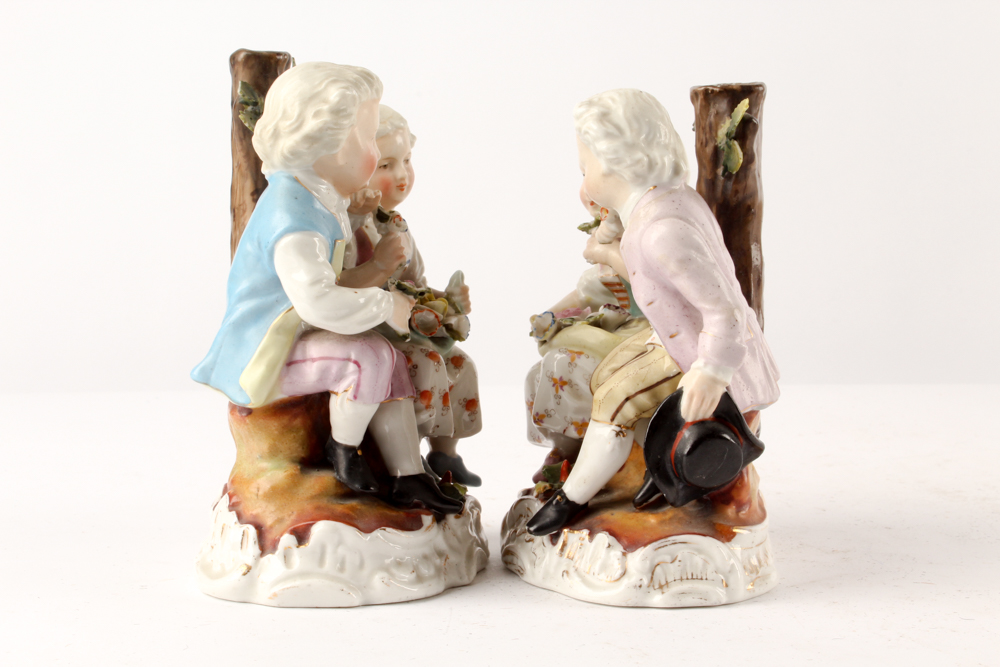 Porcelain Figurines Featuring Antique Sitzendorf and Old Paris Style Vase