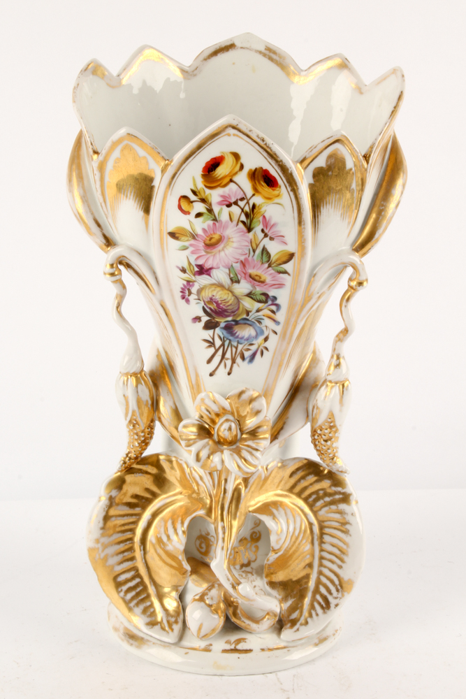 Porcelain Figurines Featuring Antique Sitzendorf and Old Paris Style Vase