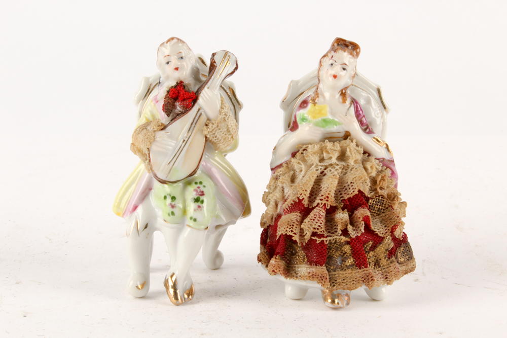 Porcelain Figurines Featuring Antique Sitzendorf and Old Paris Style Vase