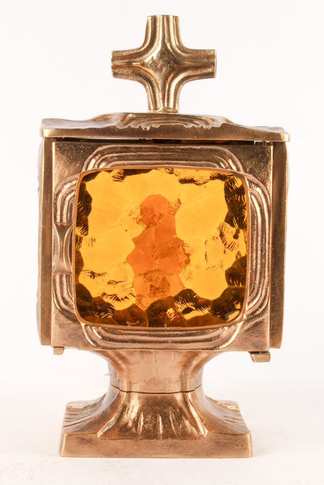 Amber Glass and Copper Toned Metal Accent Lamp