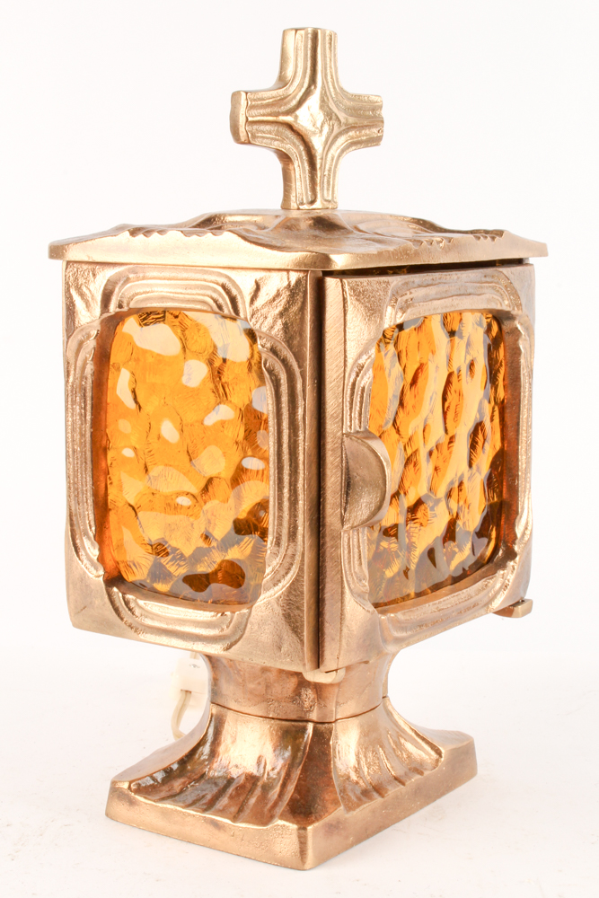 Amber Glass and Copper Toned Metal Accent Lamp