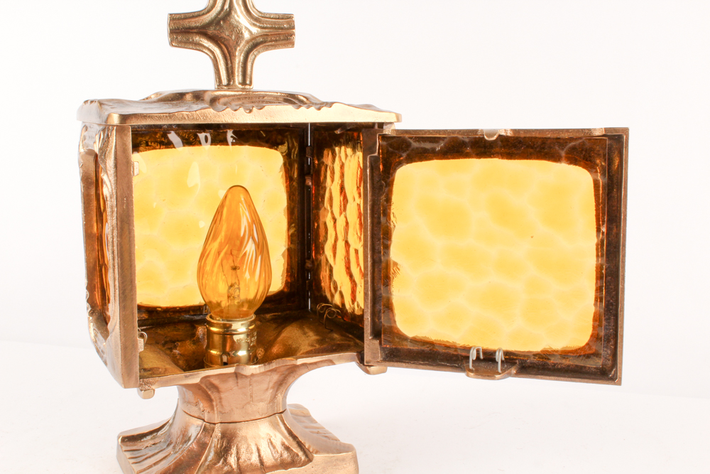 Amber Glass and Copper Toned Metal Accent Lamp