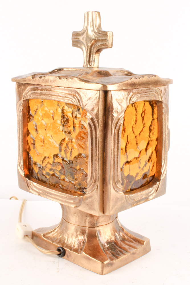 Amber Glass and Copper Toned Metal Accent Lamp