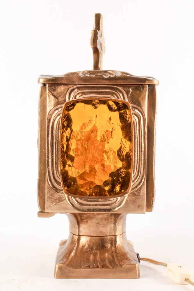 Amber Glass and Copper Toned Metal Accent Lamp