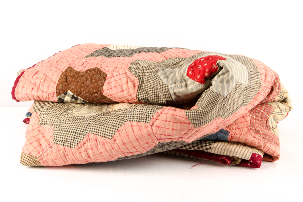 Vintage Handmade "Grandmother's Flower Garden" Quilt