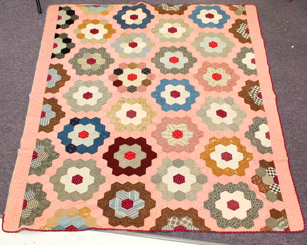 Vintage Handmade "Grandmother's Flower Garden" Quilt