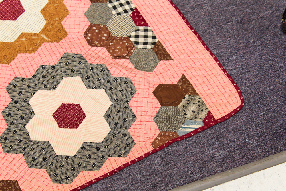 Vintage Handmade "Grandmother's Flower Garden" Quilt