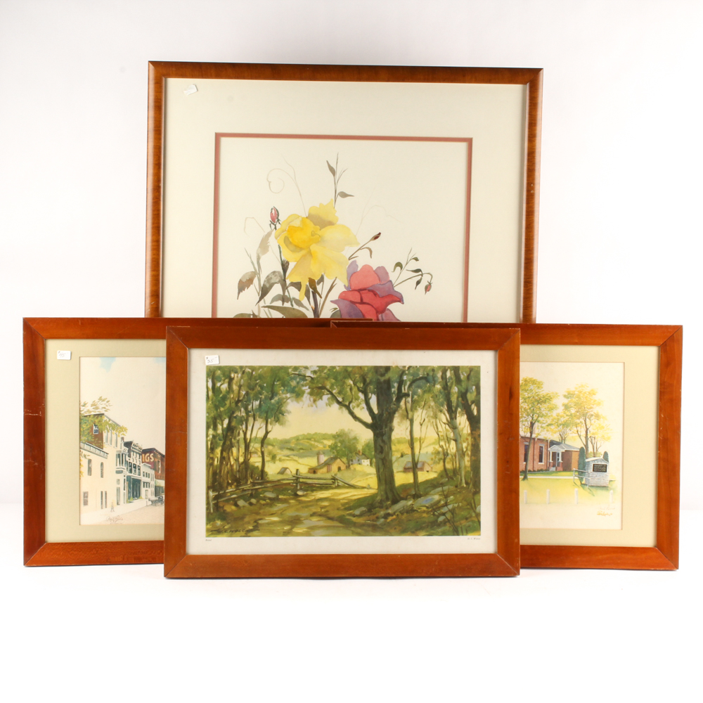 Deborah Bundy Watercolor on Paper with Offset Lithographs