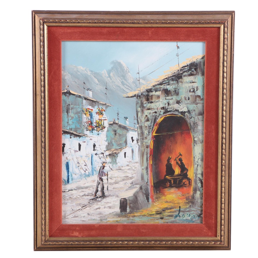 Oil Painting on Board of Village