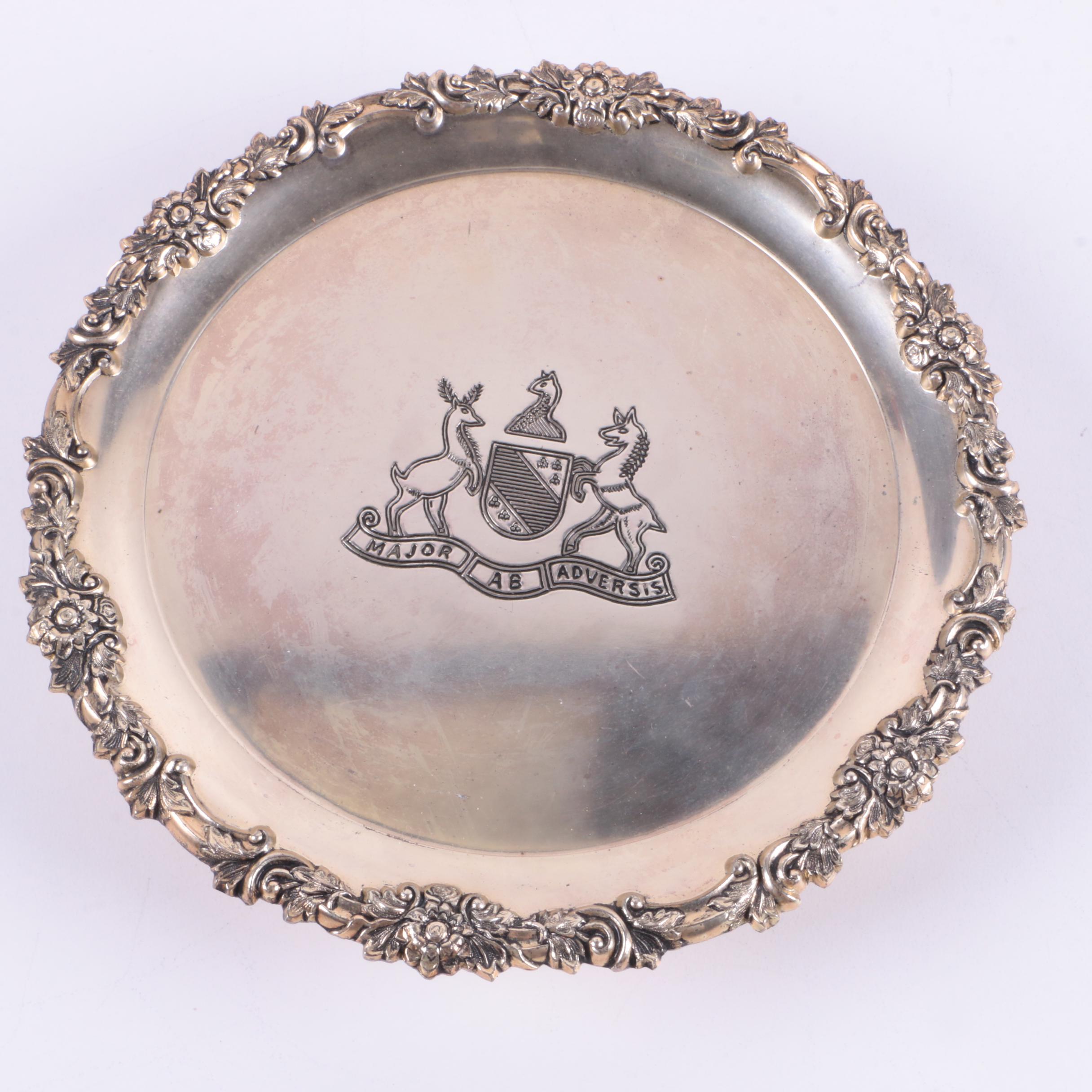 Wm. A. Rogers Enameled Silver Plates with Scroll-and-Flower Rimmed Tray
