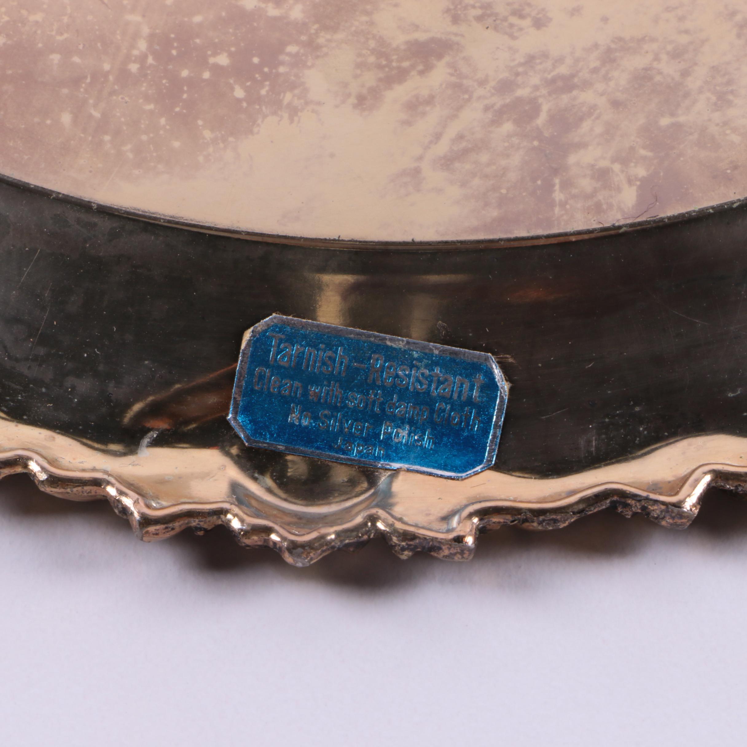 Wm. A. Rogers Enameled Silver Plates with Scroll-and-Flower Rimmed Tray