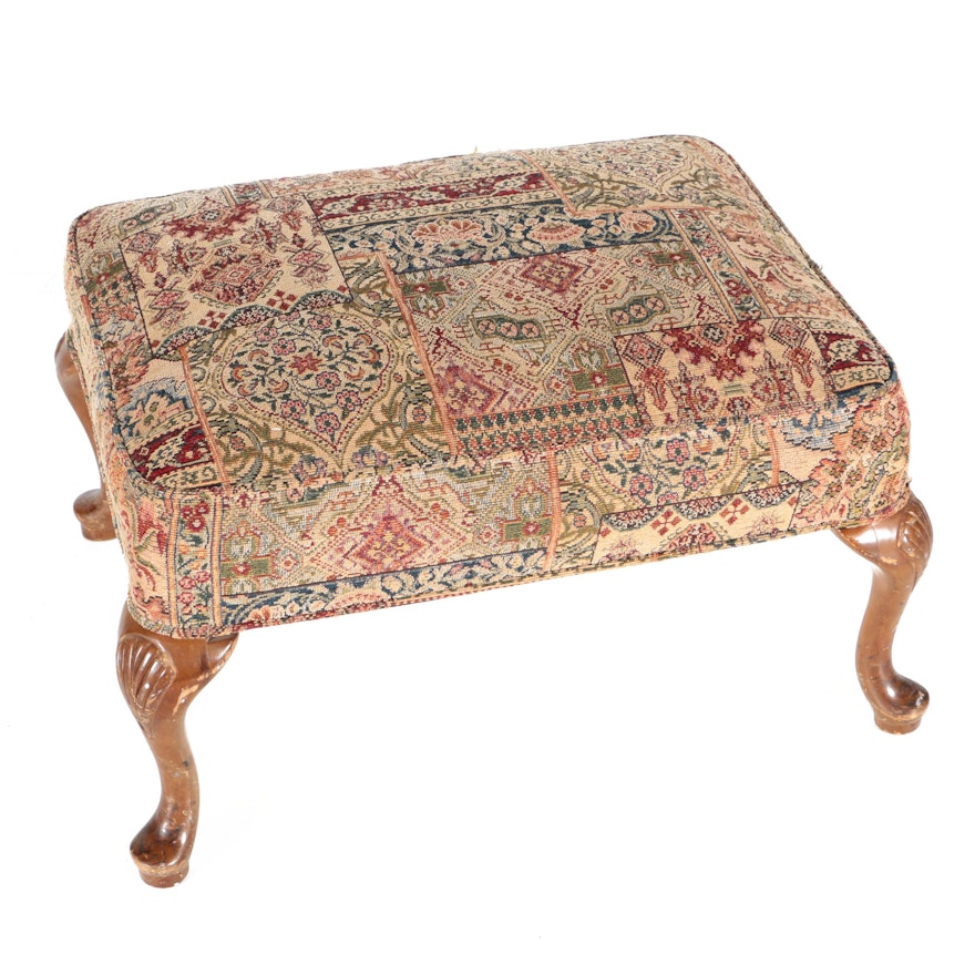 Queen Anne Style Ottoman with Tapestry Style Upholstery