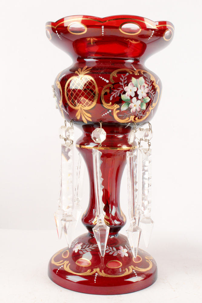 Antique Hand-Painted Bohemian Glass Mantel Lusters