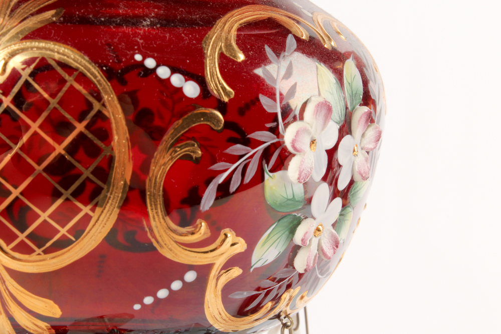 Antique Hand-Painted Bohemian Glass Mantel Lusters