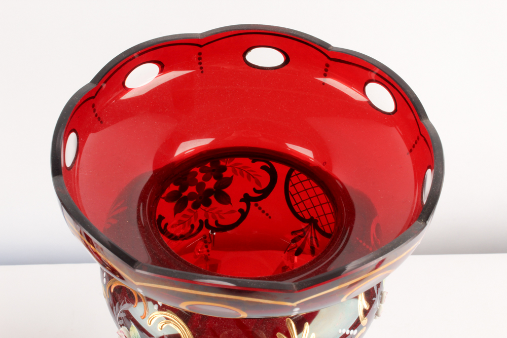 Antique Hand-Painted Bohemian Glass Mantel Lusters