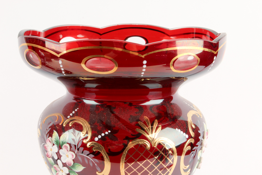 Antique Hand-Painted Bohemian Glass Mantel Lusters