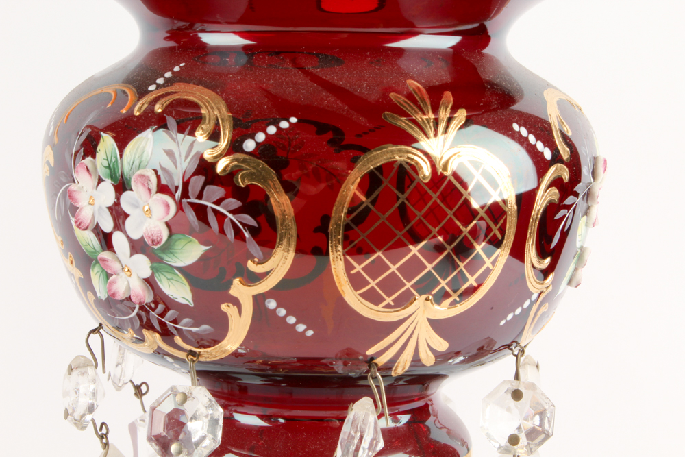 Antique Hand-Painted Bohemian Glass Mantel Lusters