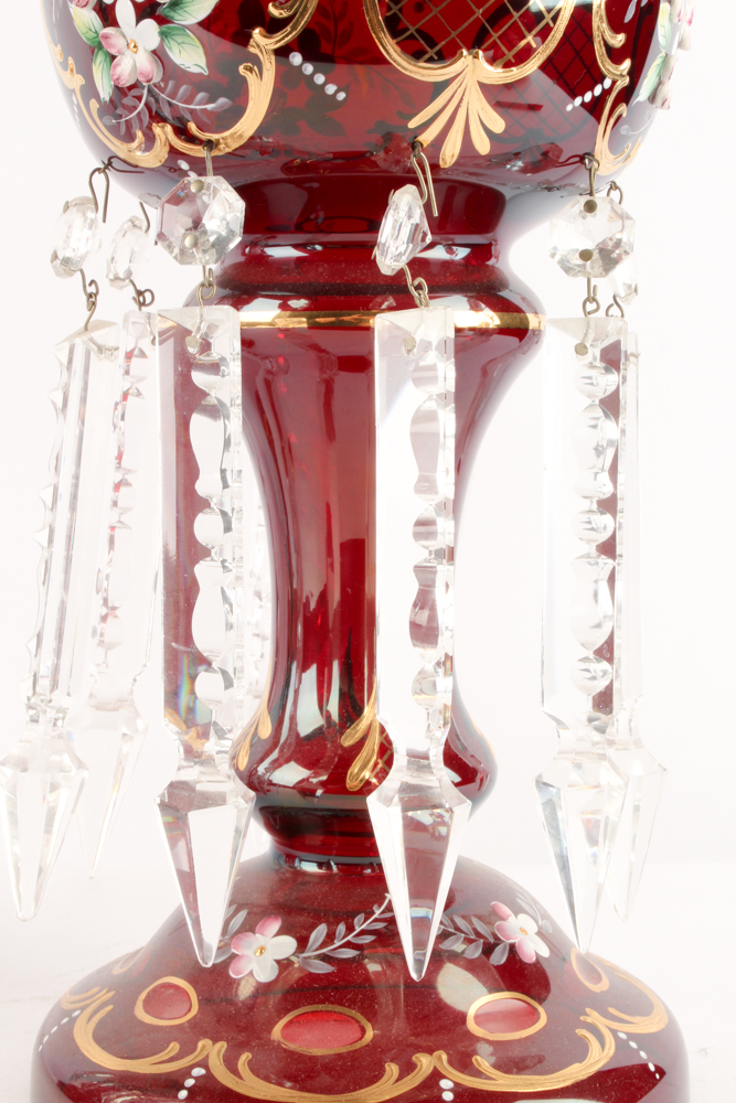 Antique Hand-Painted Bohemian Glass Mantel Lusters