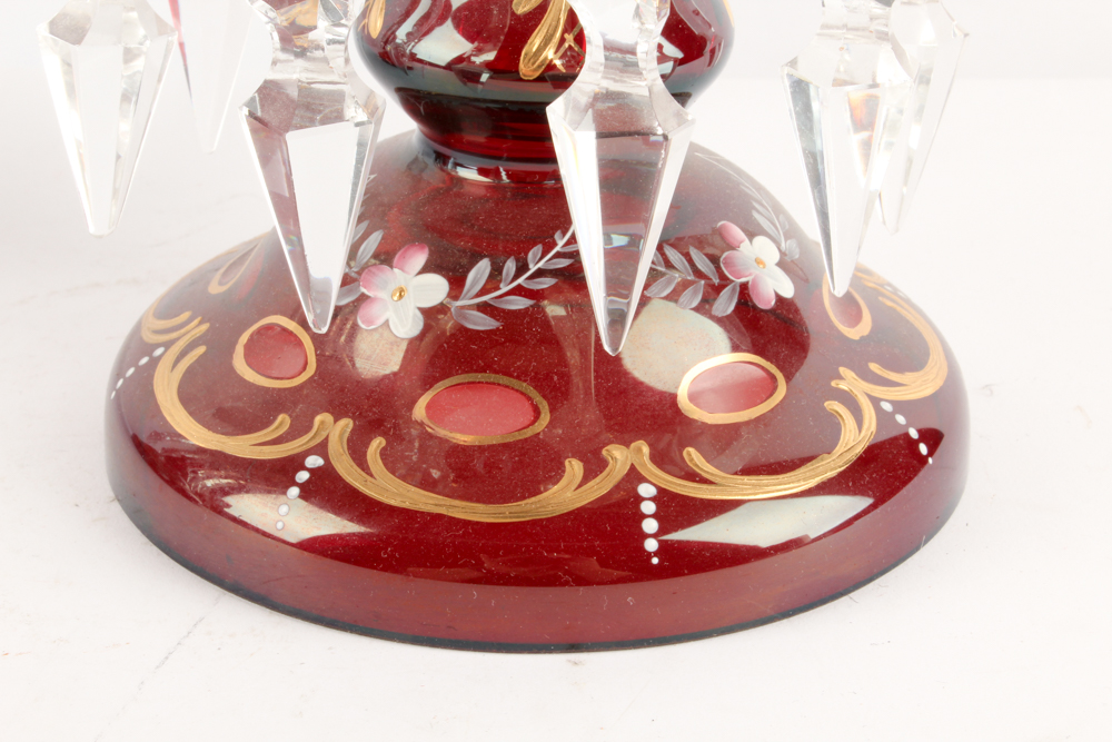 Antique Hand-Painted Bohemian Glass Mantel Lusters