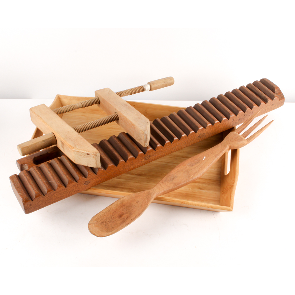 Vintage Wood Clamp, Laundry Mangling Board and Other Wooden Décor