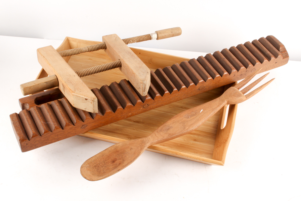 Vintage Wood Clamp, Laundry Mangling Board and Other Wooden Décor