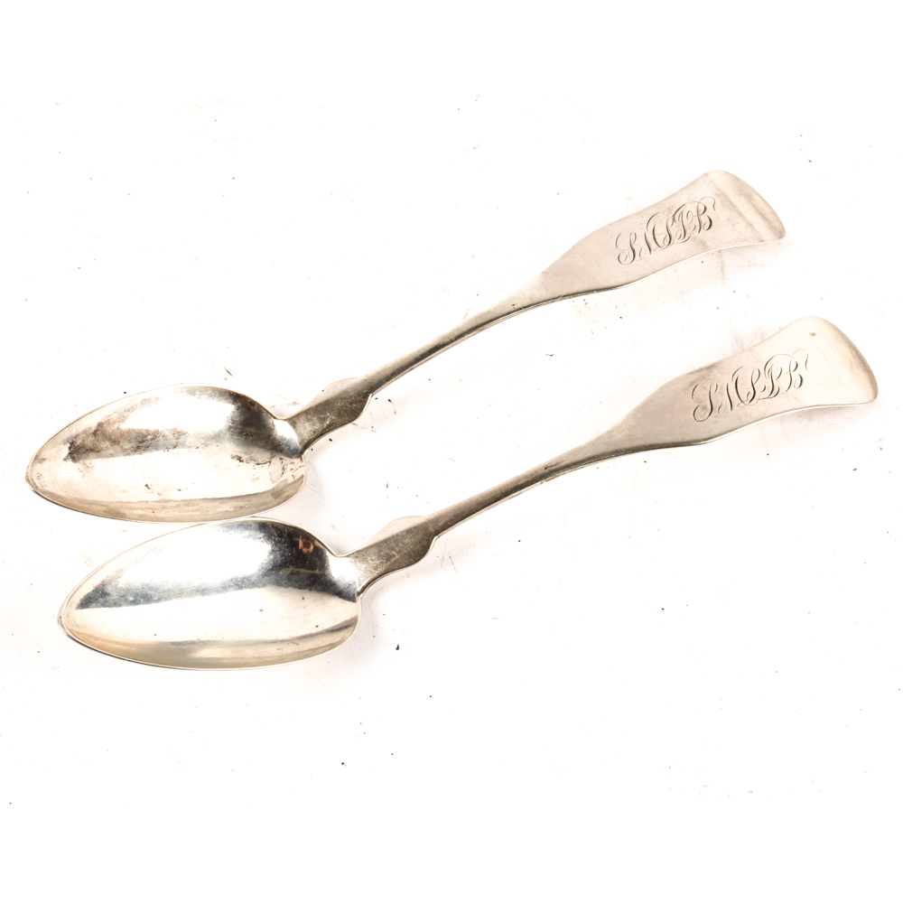 Early American Newell Harding Coin Silver Fiddle Handle Spoons