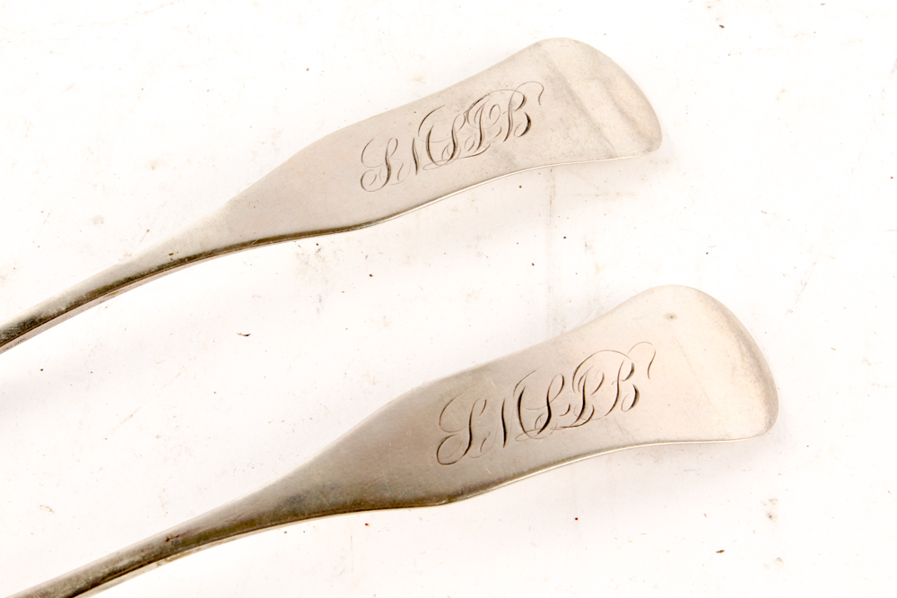 Early American Newell Harding Coin Silver Fiddle Handle Spoons