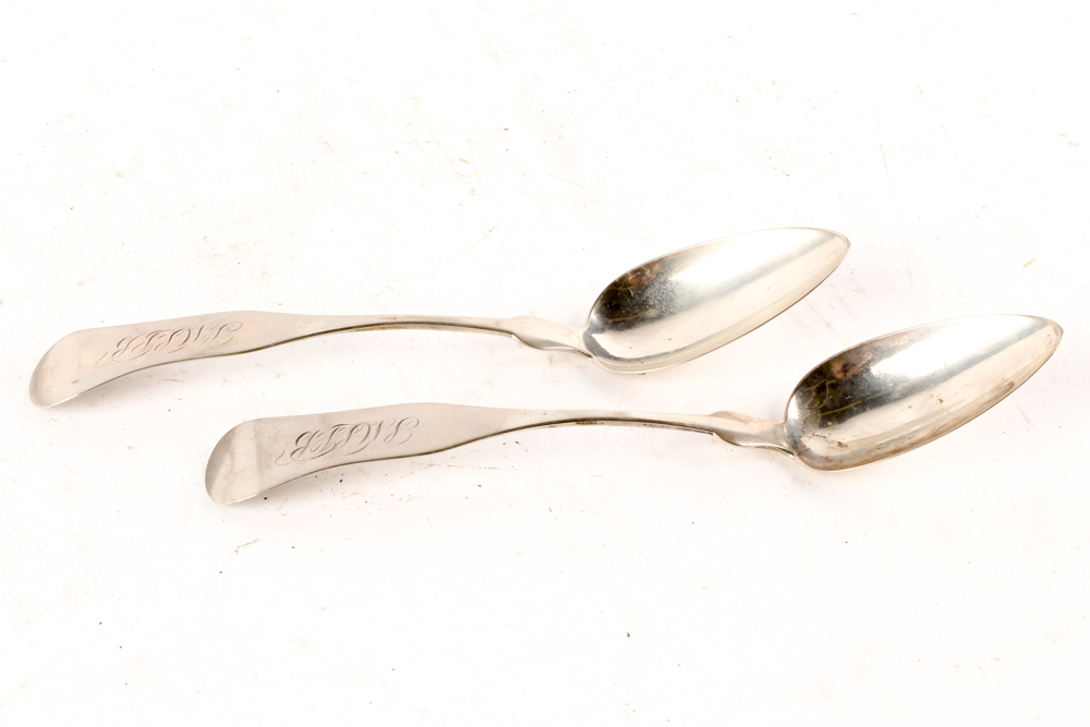 Early American Newell Harding Coin Silver Fiddle Handle Spoons