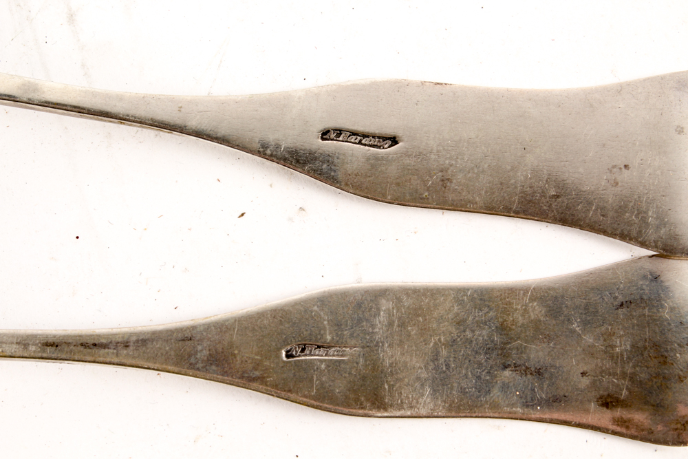 Early American Newell Harding Coin Silver Fiddle Handle Spoons