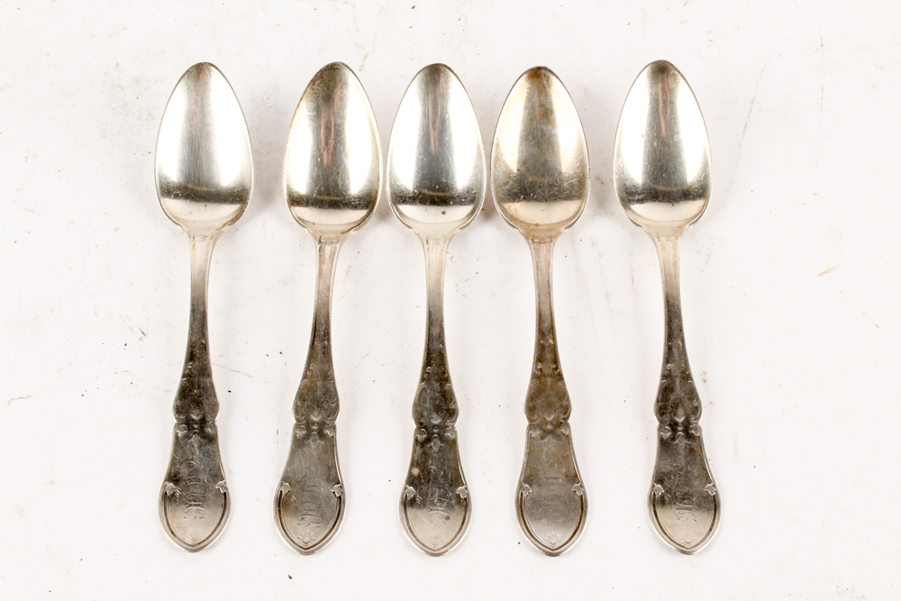 19th Century Brown & Marsters Coin Silver Foliate Handle Teaspoons