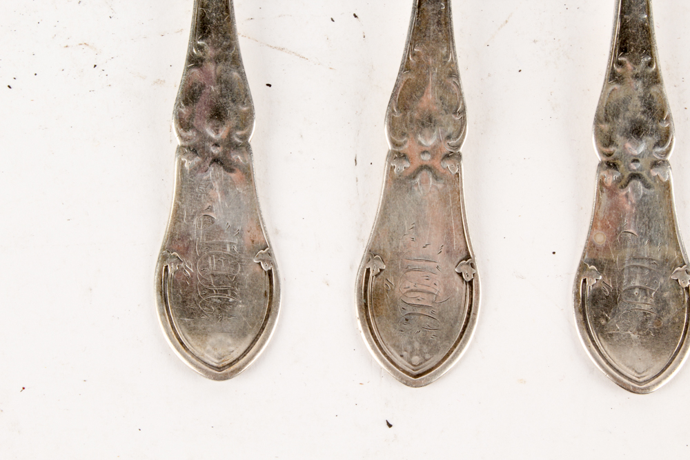 19th Century Brown & Marsters Coin Silver Foliate Handle Teaspoons