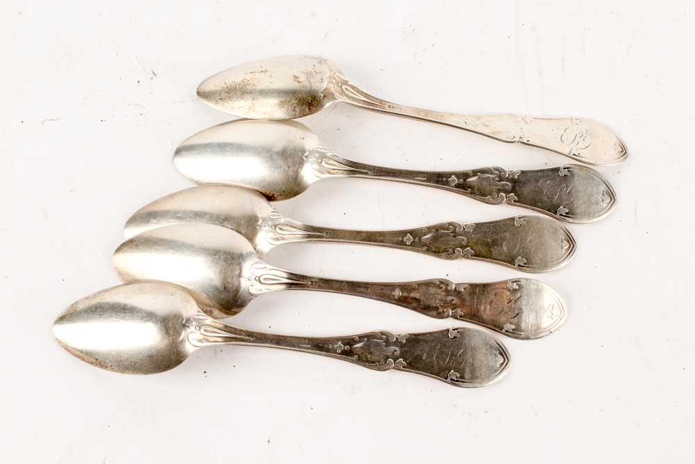 19th Century Brown & Marsters Coin Silver Foliate Handle Teaspoons
