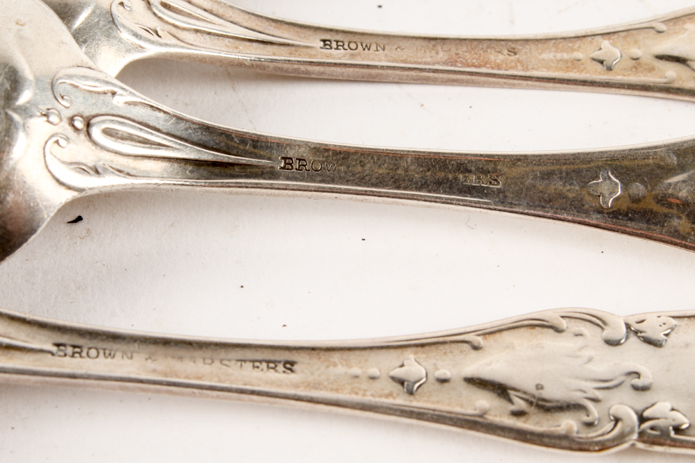 19th Century Brown & Marsters Coin Silver Foliate Handle Teaspoons
