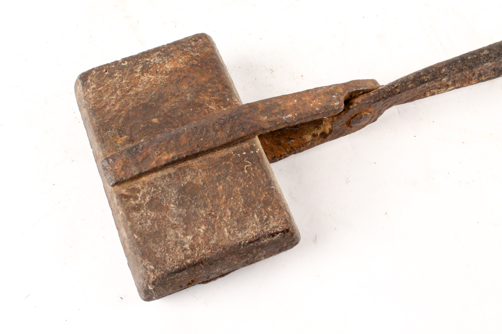 Antique Baker's Peel and Cast Iron Hearth Waffle Iron