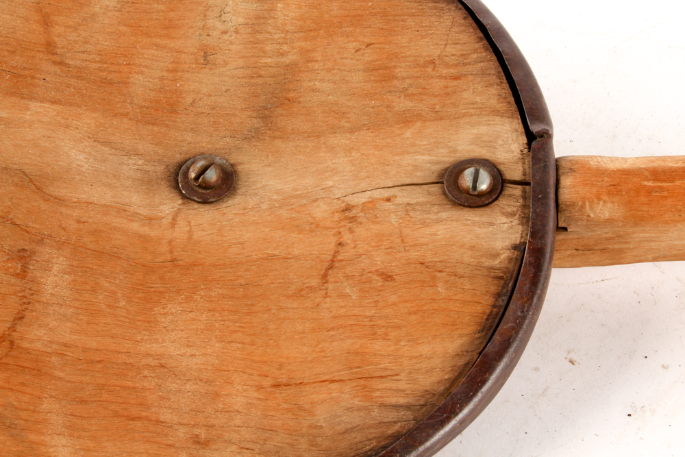 Antique Baker's Peel and Cast Iron Hearth Waffle Iron