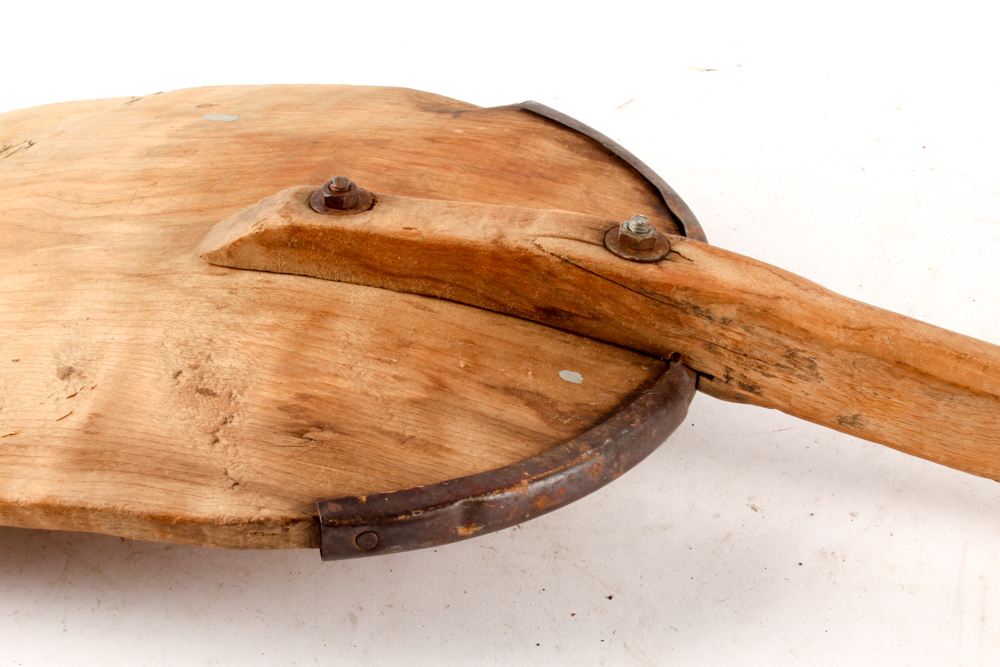 Antique Baker's Peel and Cast Iron Hearth Waffle Iron