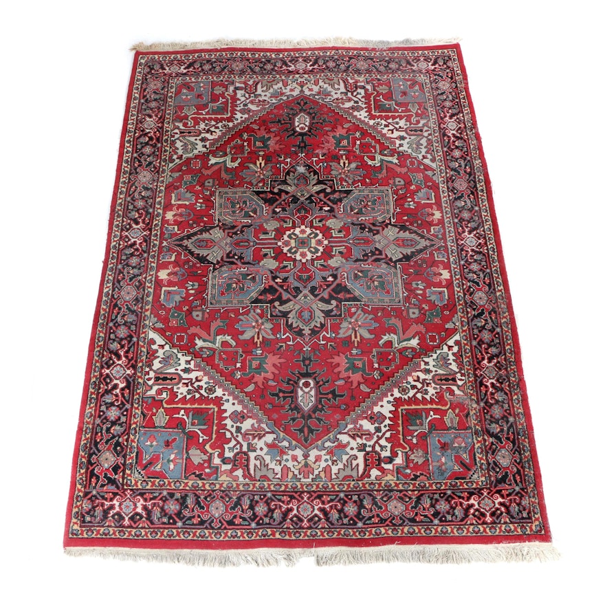 Vintage Hand-Knotted Indo-Persian Heriz Wool Area Rug