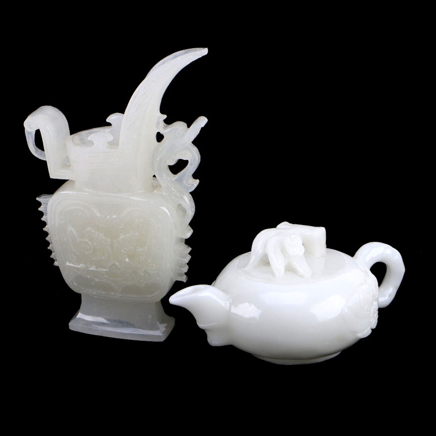 Milk Glass Teapot and Bud Vase