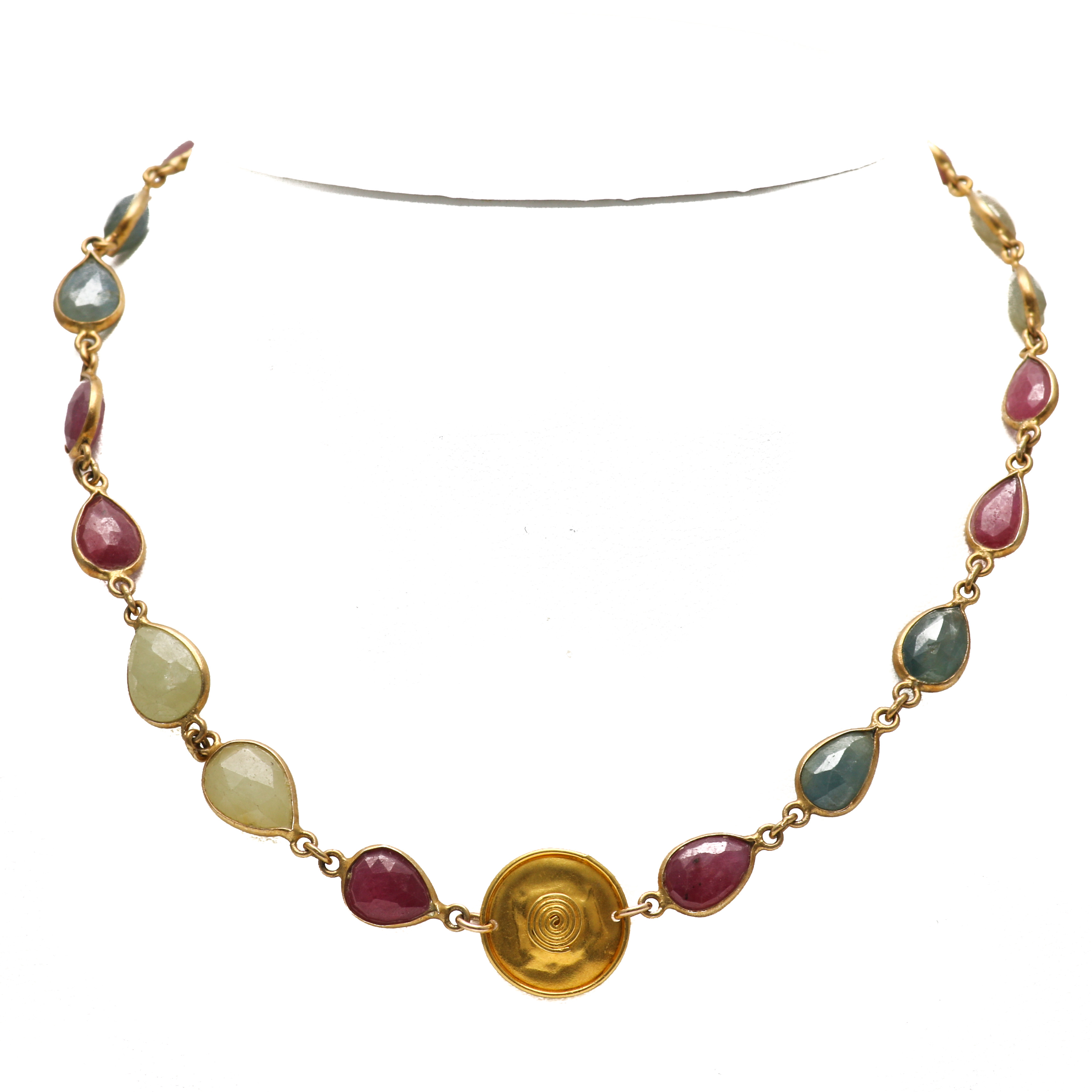 Nava Zahavi 18K Yellow Gold and Sterling Silver Multi Color Sapphire Necklace