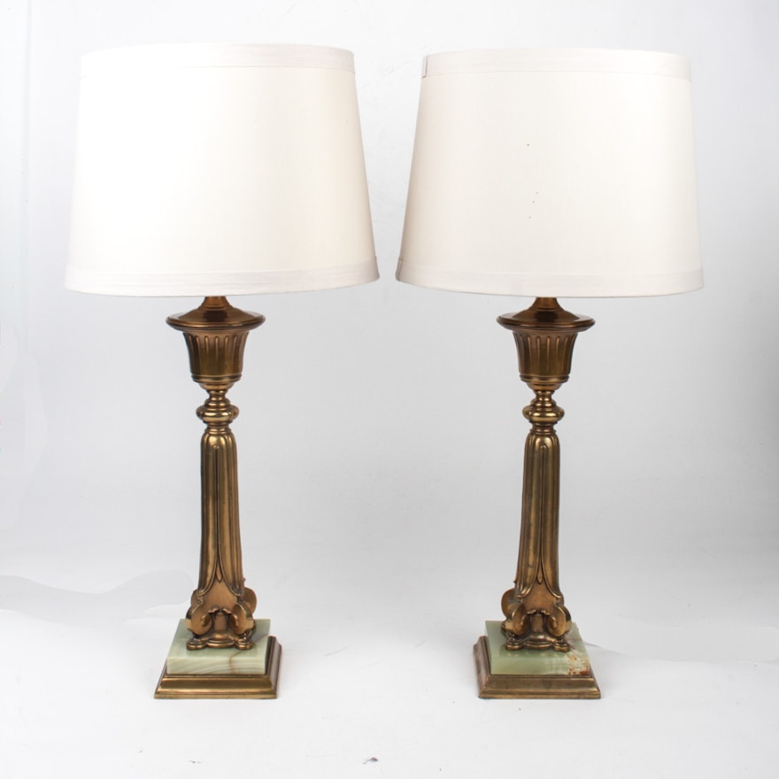 Vintage Brass and Marble Table Lamp Pair