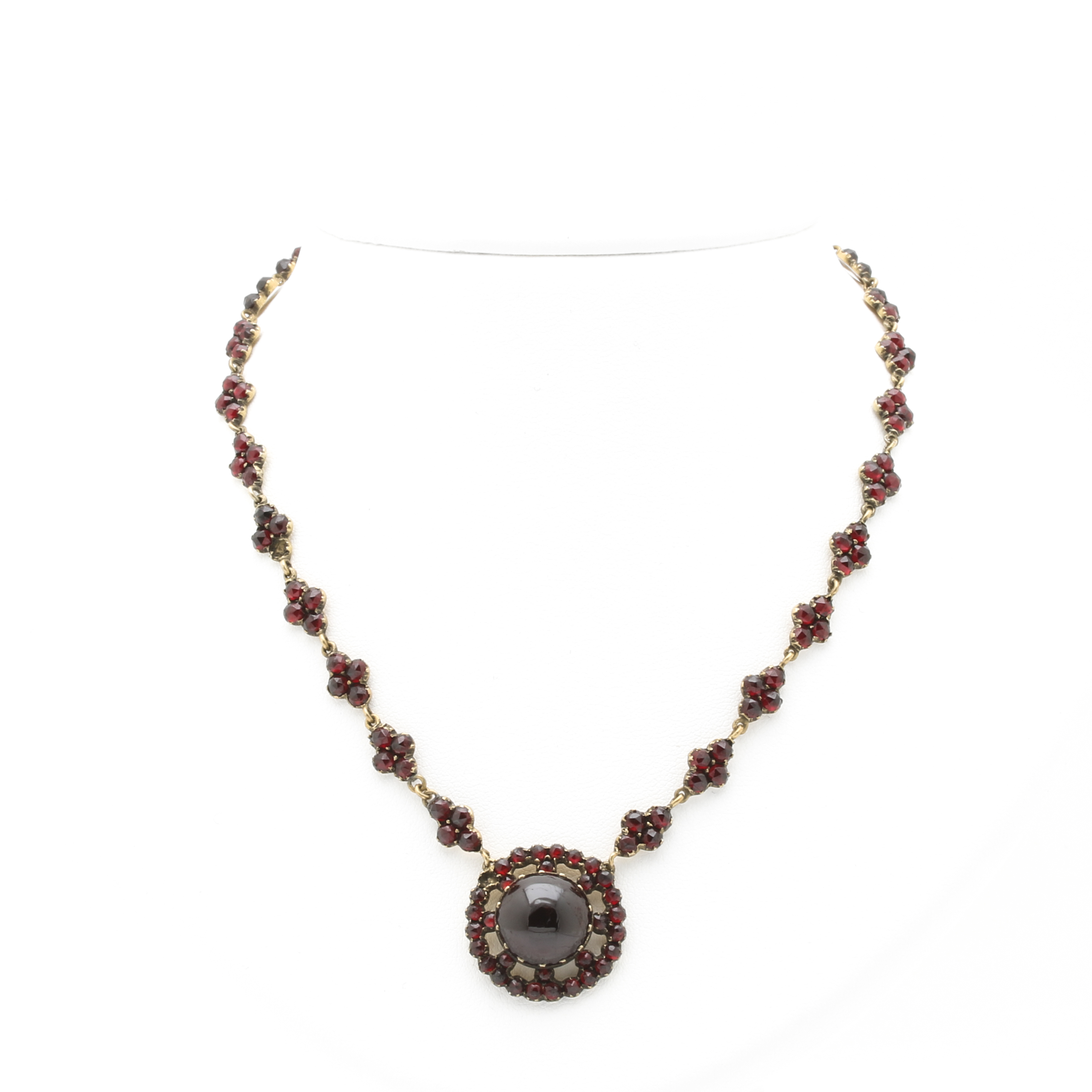 Gold Tone Garnet Pendant Necklace