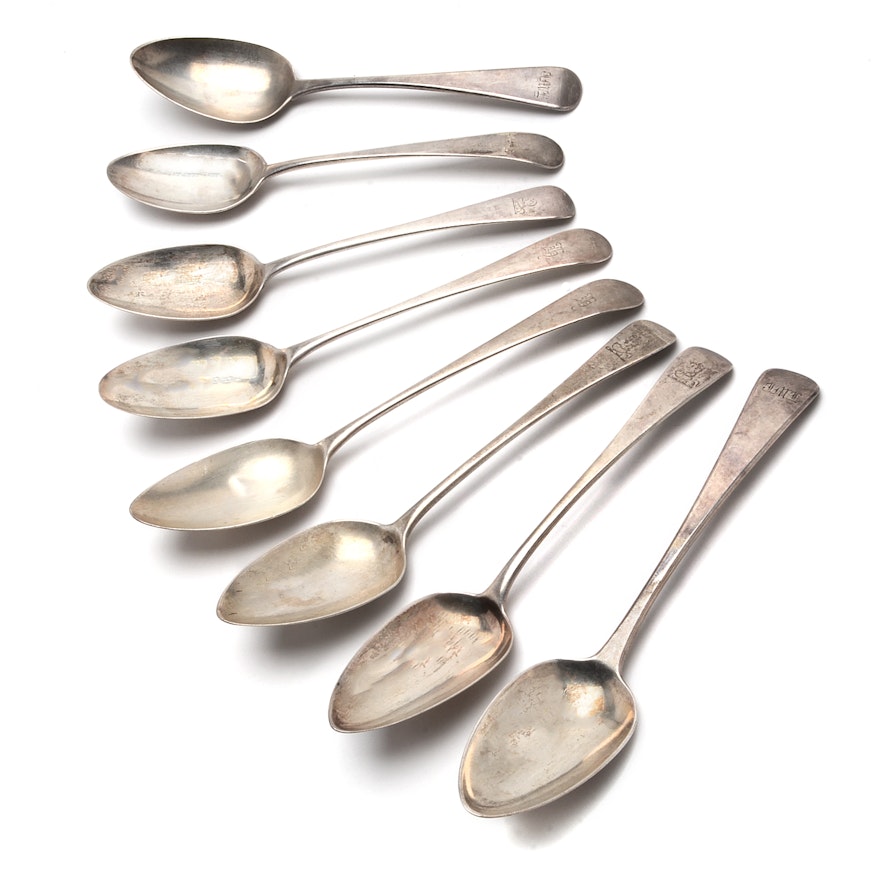 Antique English Sterling Silver Serving Spoons Including Peter and Ann Bateman