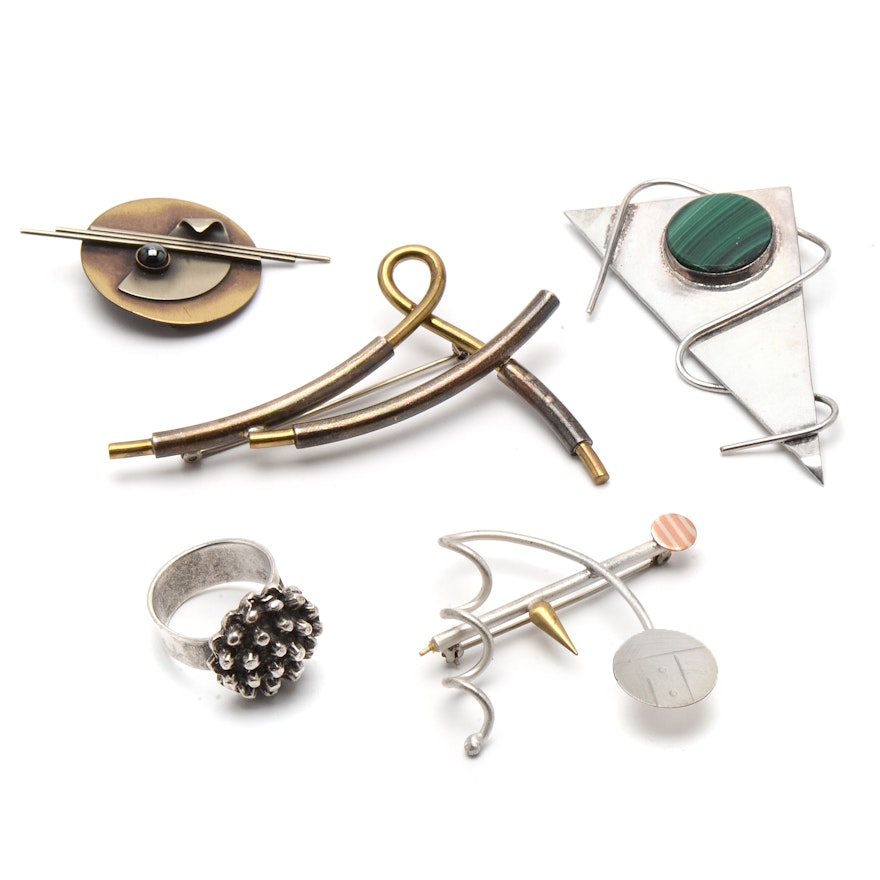 Assortment of Silver Modernist Jewelry Including Sterling Silver