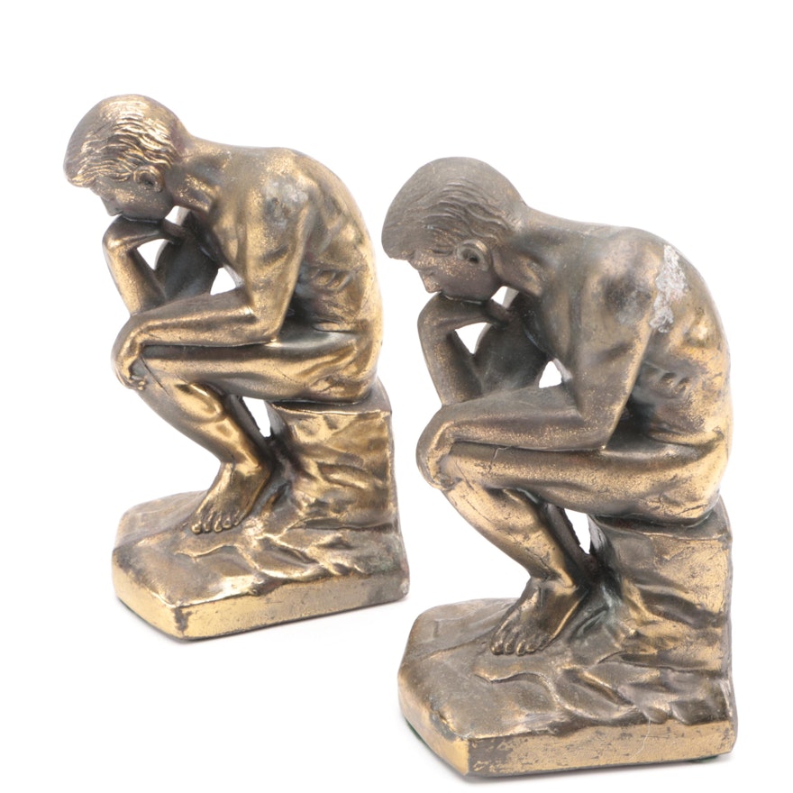 Brass Bookends After Rodin's "The Thinker"
