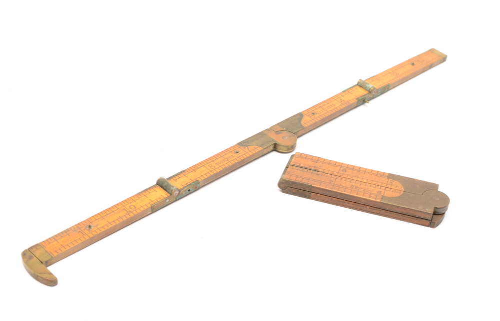 Collection of Vintage Wooden Rulers and Tool Chest Display