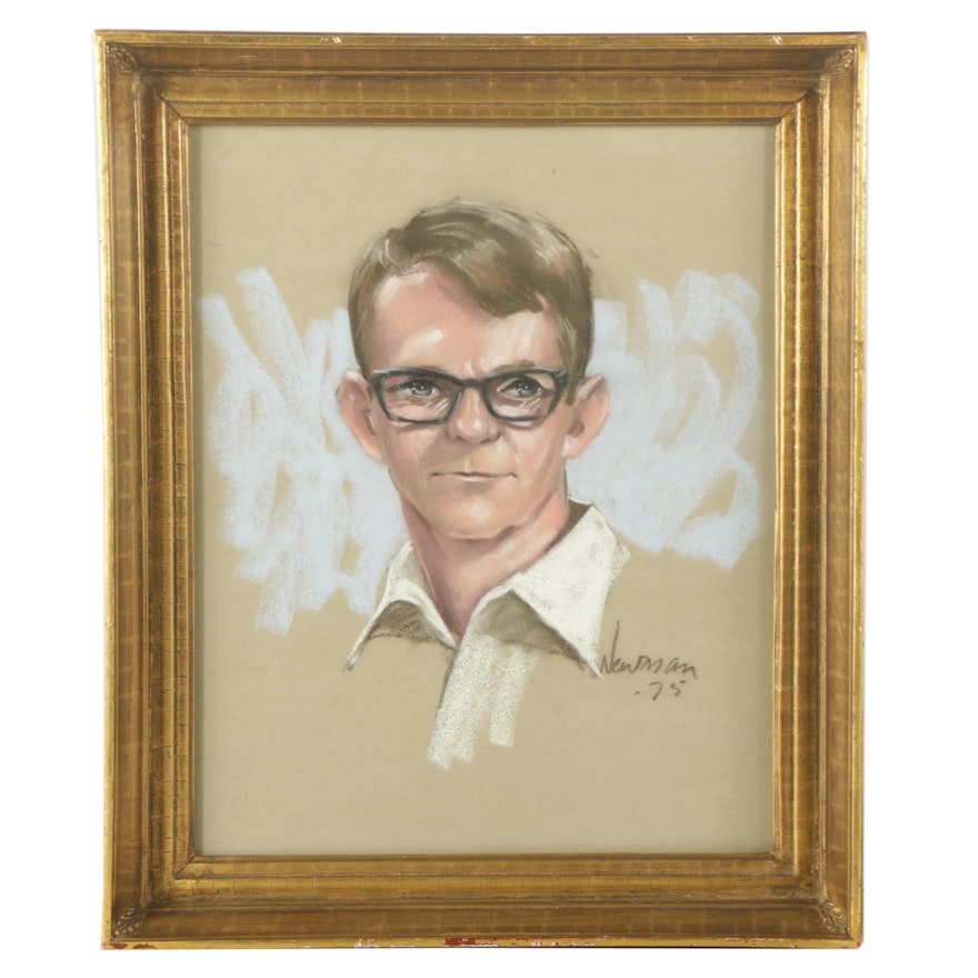 1975 Newman Chalk Pastel Portrait of a Man